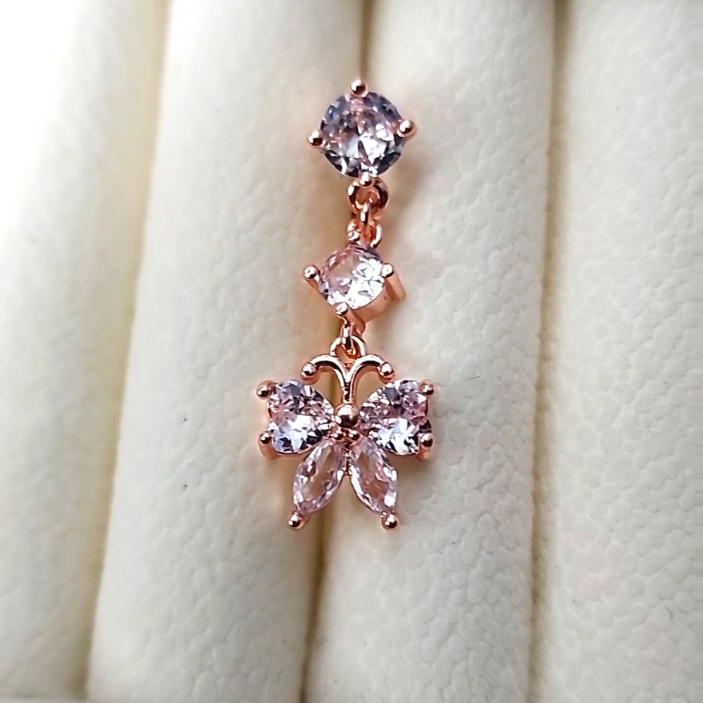 BUTTERFLY BELLY BUTTON RING Multi GEMS ROSE gold